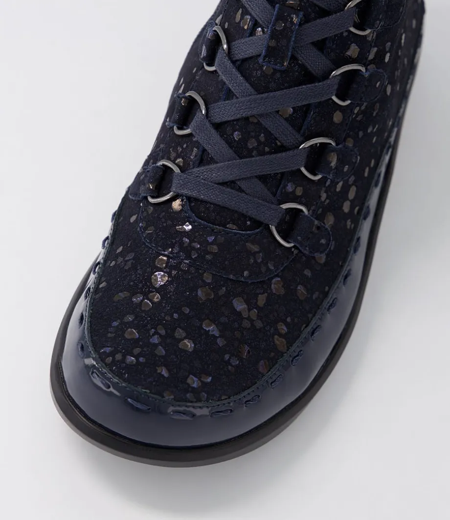 Alexia Xw Navy Patent Suede Lace Up Boots