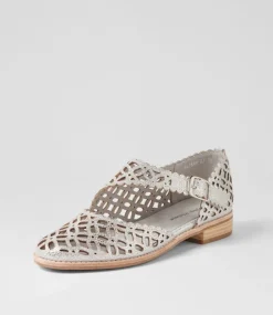 Alikam Silver Crackle Leather Flat Shoes