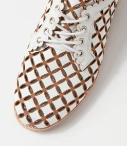 Allosier White Tan Leather Lace Up Flats