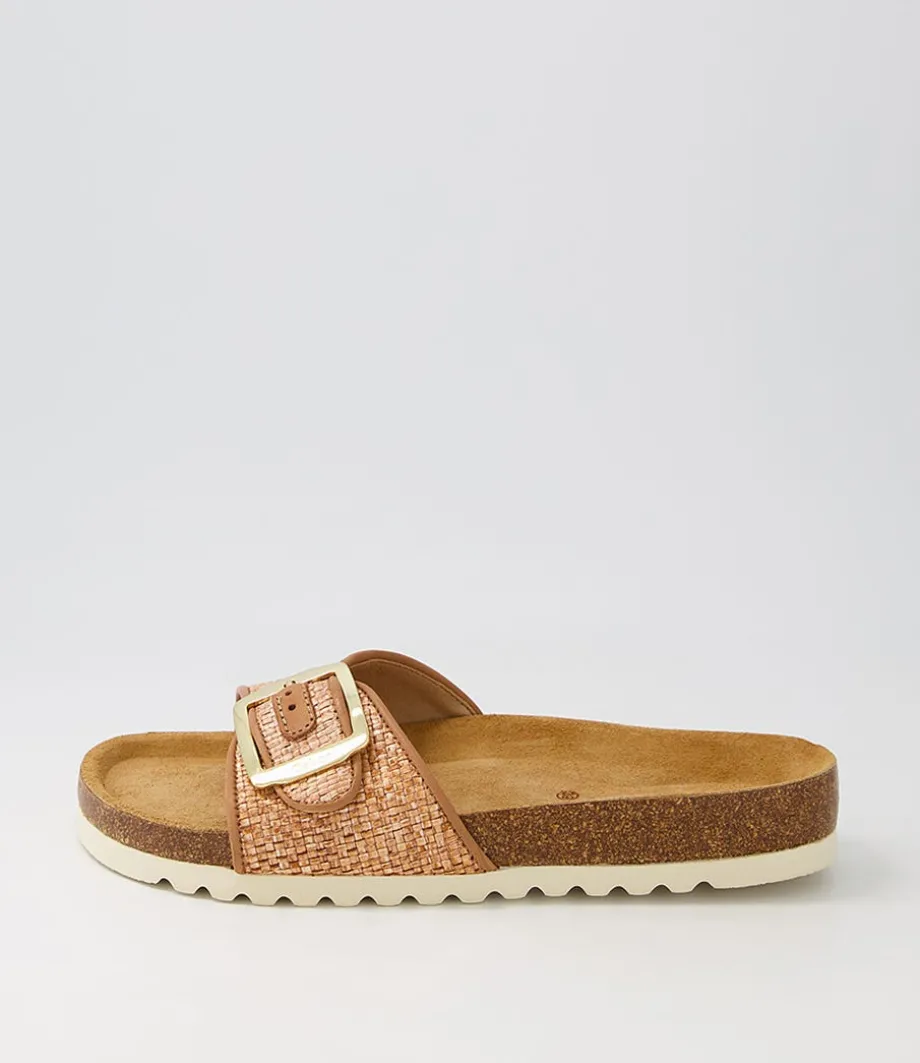 Arnell Peach Raffia Slides