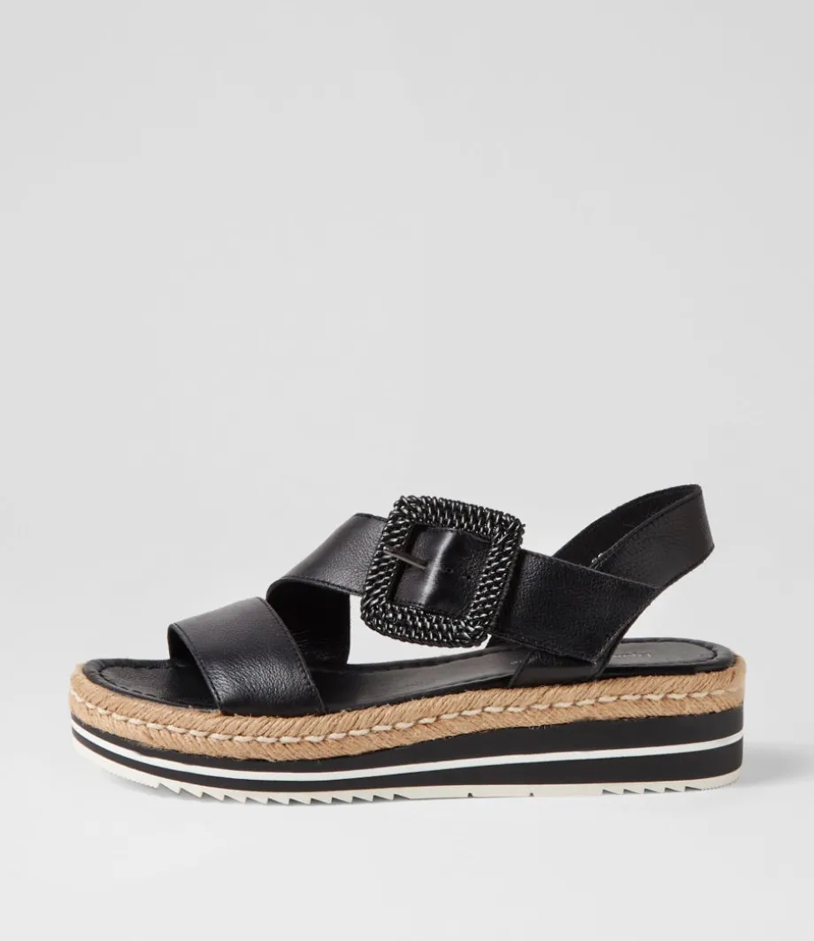 Atory Black Leather Espadrilles