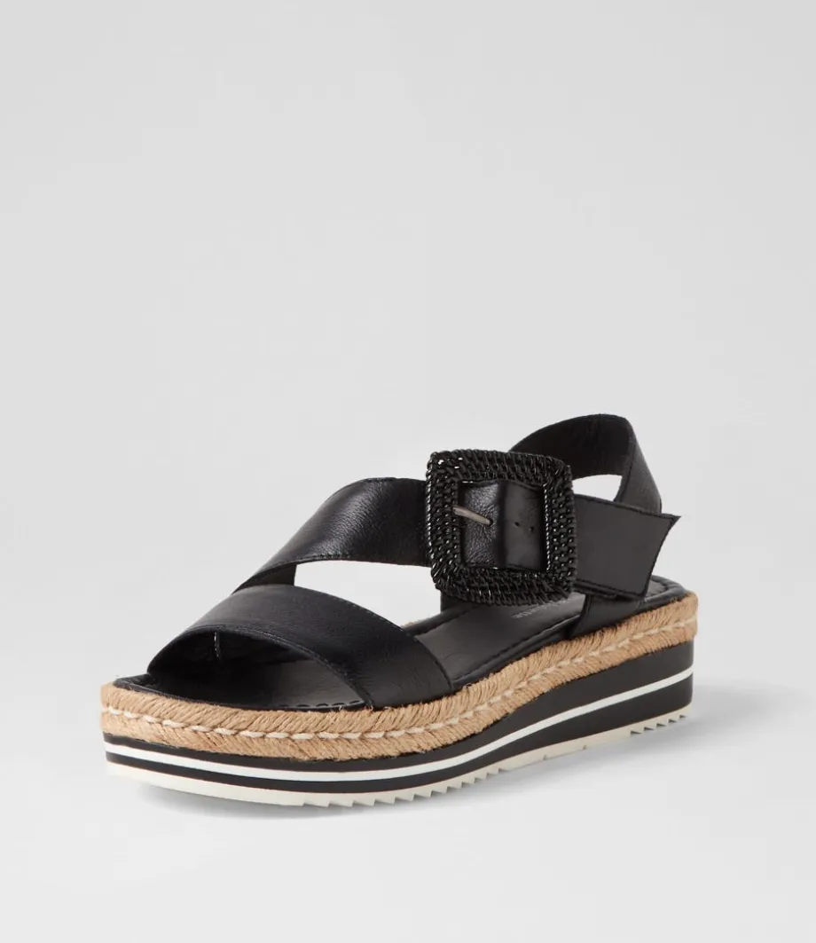 Atory Black Leather Espadrilles