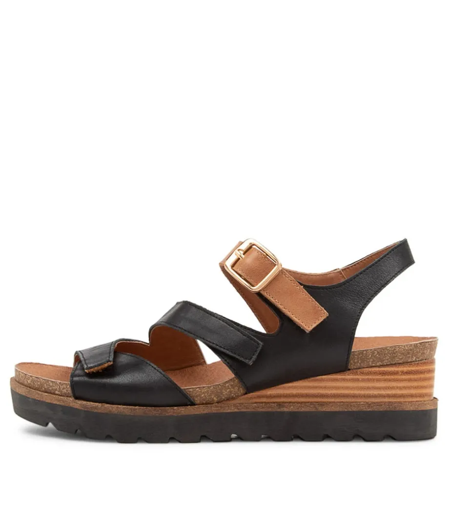 Babette Black Tan Leather Sandals