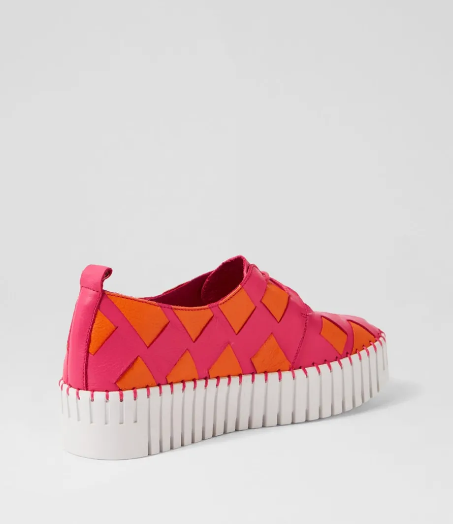 Baxta Fuchsia Bright Orange Leather Sneakers