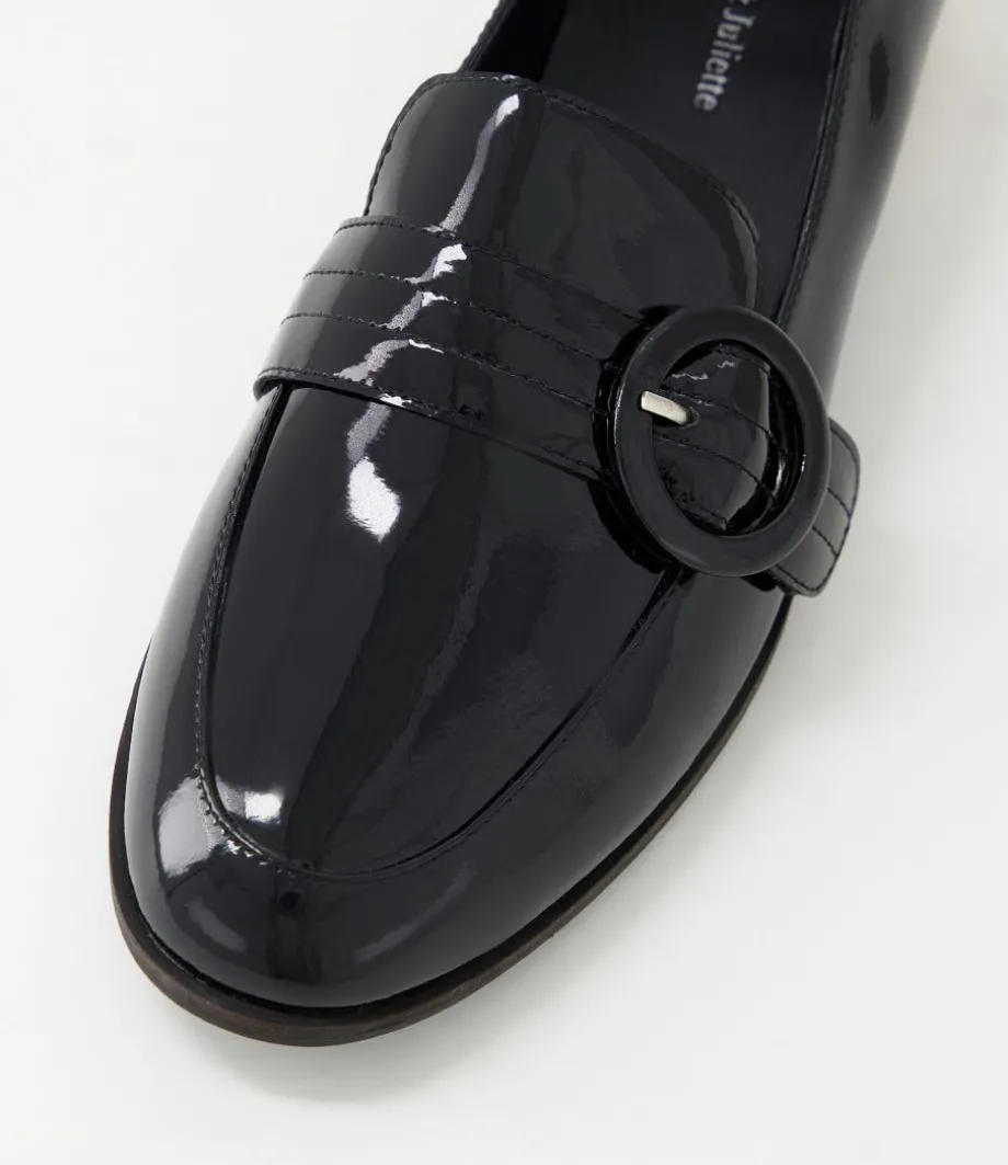 Benza Black Wrinkle Patent Leather Flat Shoes