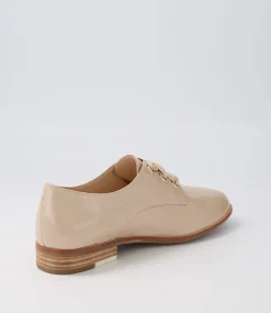 Bipka Latte Wrinkle Patent Lace Up Flats