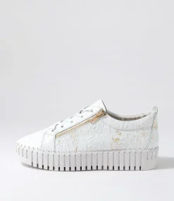 Bump White Gold Flower Leather Sneakers