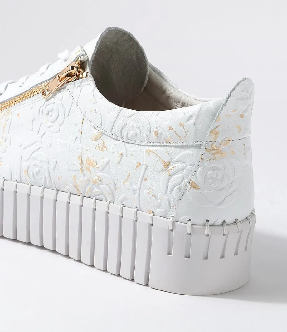 Bump White Gold Flower Leather Sneakers