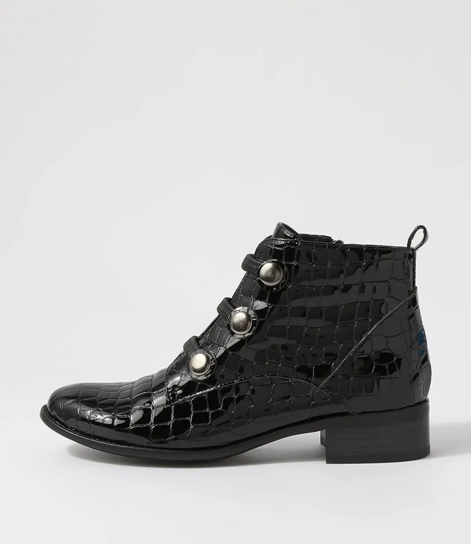 Clemens Black Patent Croc Ankle Boots