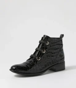 Clemens Black Patent Croc Ankle Boots