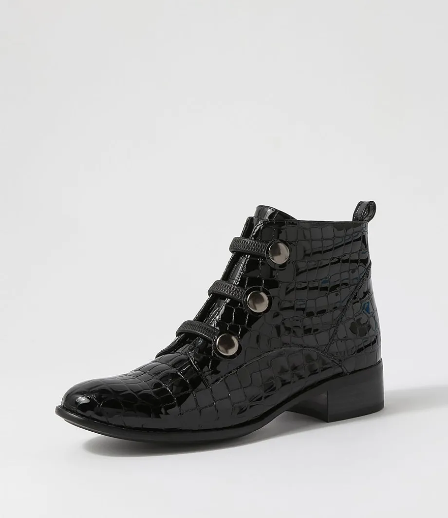 Clemens Black Patent Croc Ankle Boots