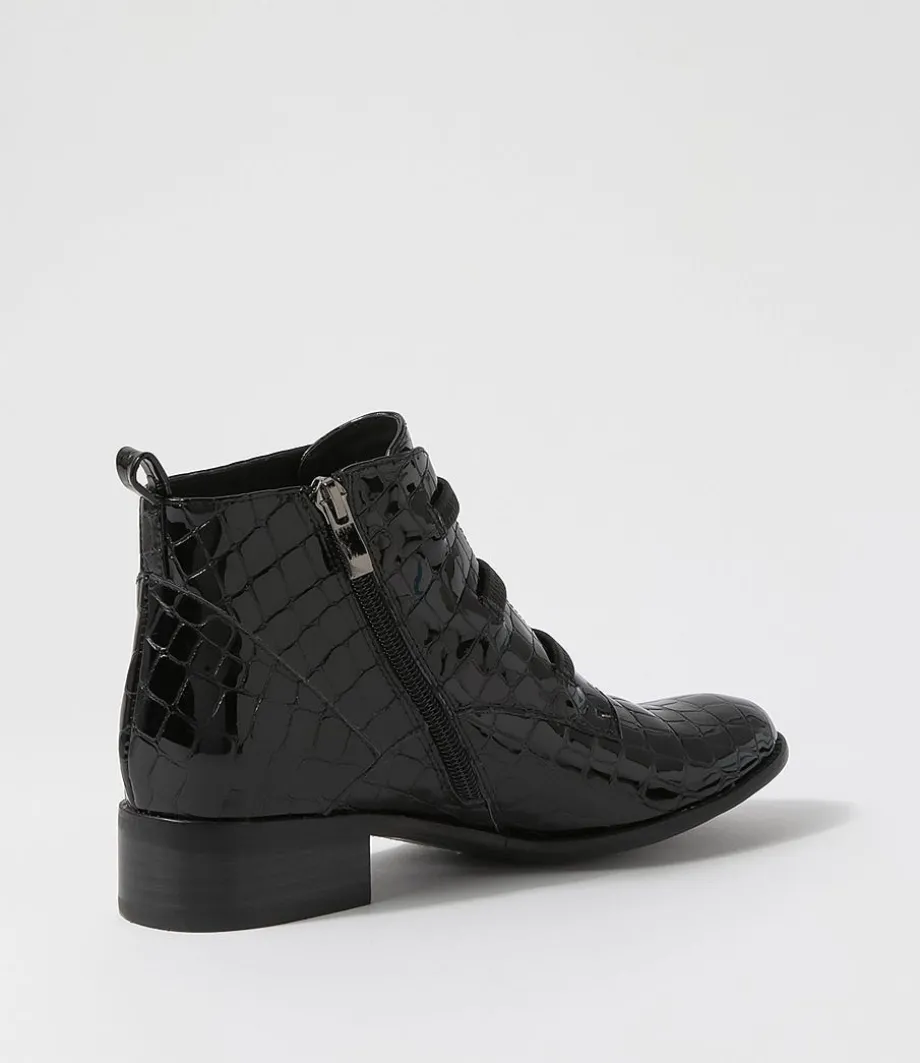 Clemens Black Patent Croc Ankle Boots