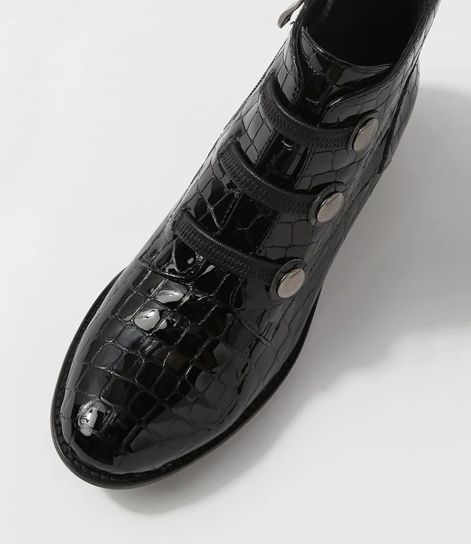 Clemens Black Patent Croc Ankle Boots