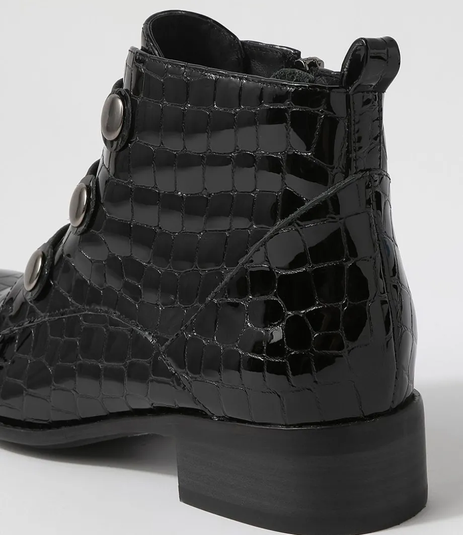 Clemens Black Patent Croc Ankle Boots