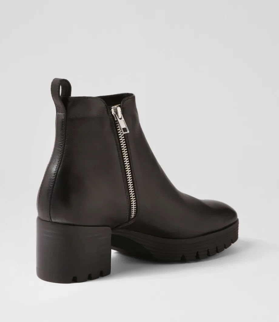 Dinis Black Leather Ankle Boots