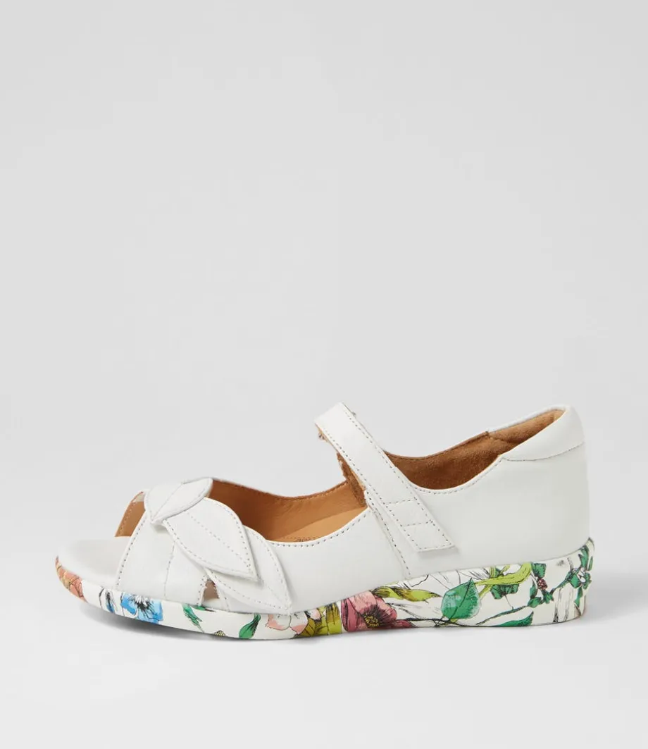 Disco W White Bright Floral Leather Sandals