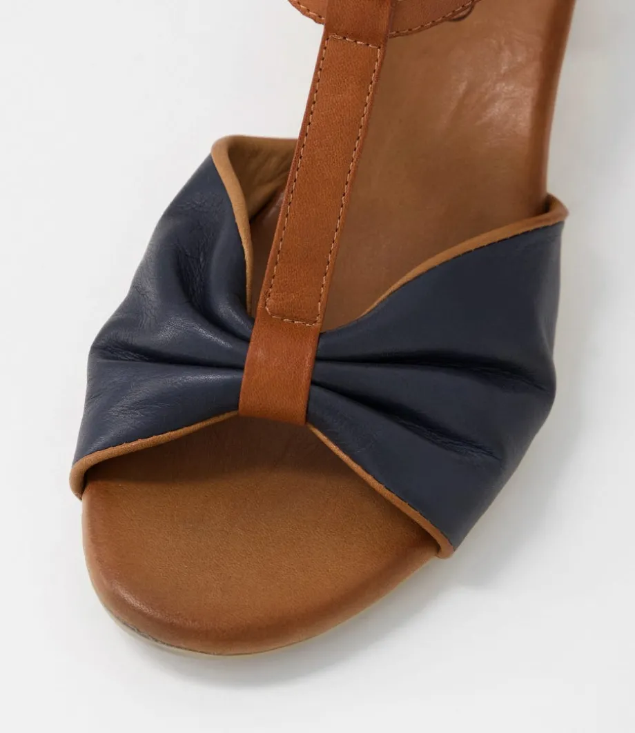 Emin Navy Tan Leather Sandals