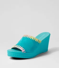 Esmey Aqua Bright Suede Sandals