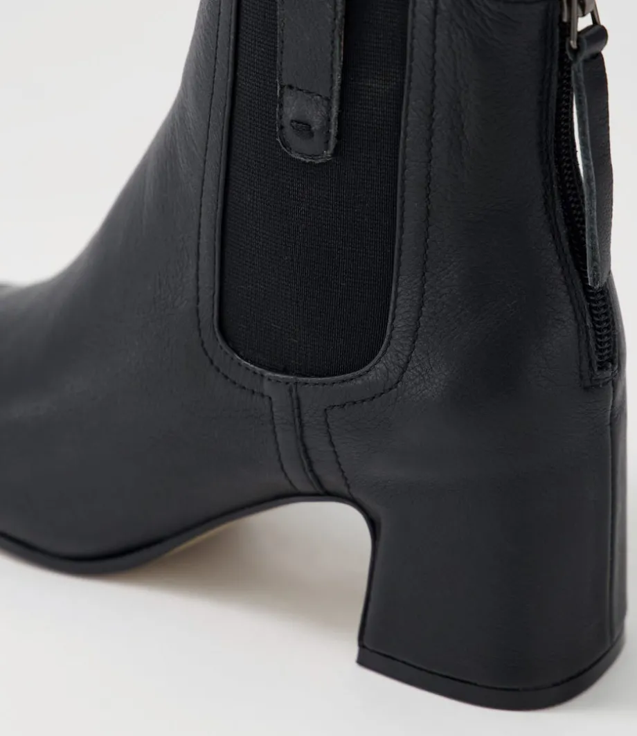 Fether Black Leather Elastic Chelsea Boots