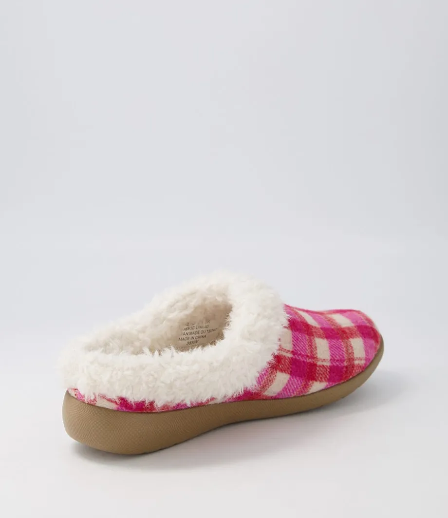 Fifi Xw Fuchsia Red Check Fabric Slippers