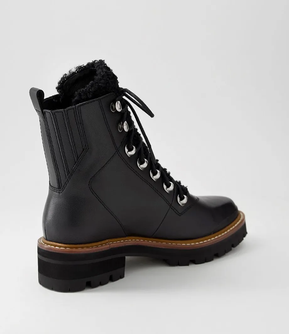 Fisher Black Tumble Leather Lace Up Boots