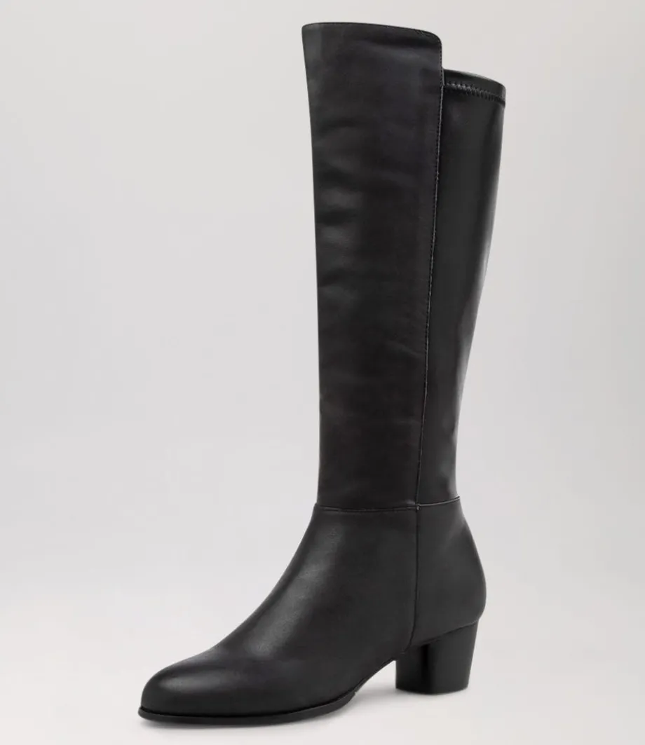 Gentrys W Black Leather Stretch Knee High Boots