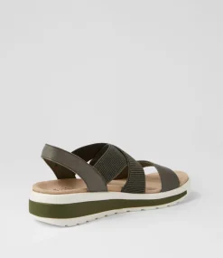Grandys W Olive Leather Elastic Sandals