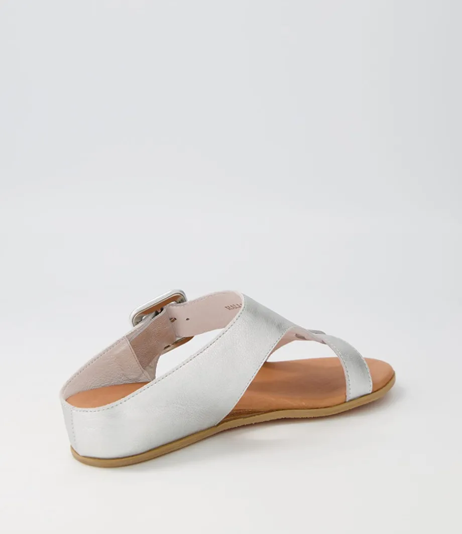 Halle Silver Leather Slides
