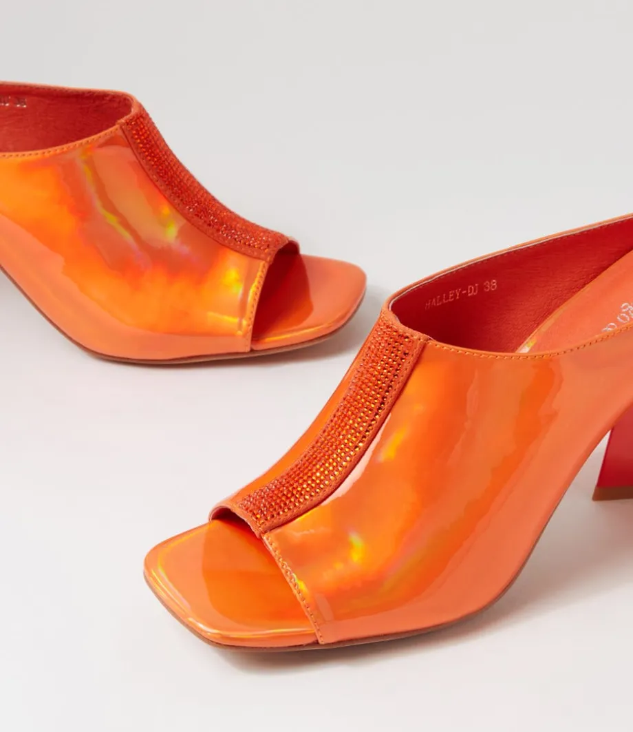 Halley Orange Mirror Patent Mules