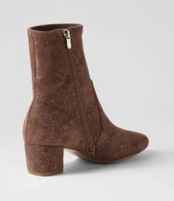 Hartful Taupe Sparkle Stretch Microsuede Ankle Boots