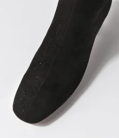 Hayleys Black Sparkle Stretch Microsuede Knee High Boots