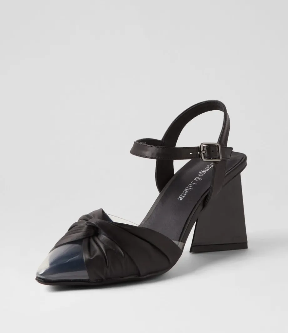 Hivon Clear Black Satin Vinylite Leather Heels