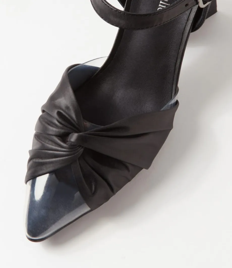 Hivon Clear Black Satin Vinylite Leather Heels