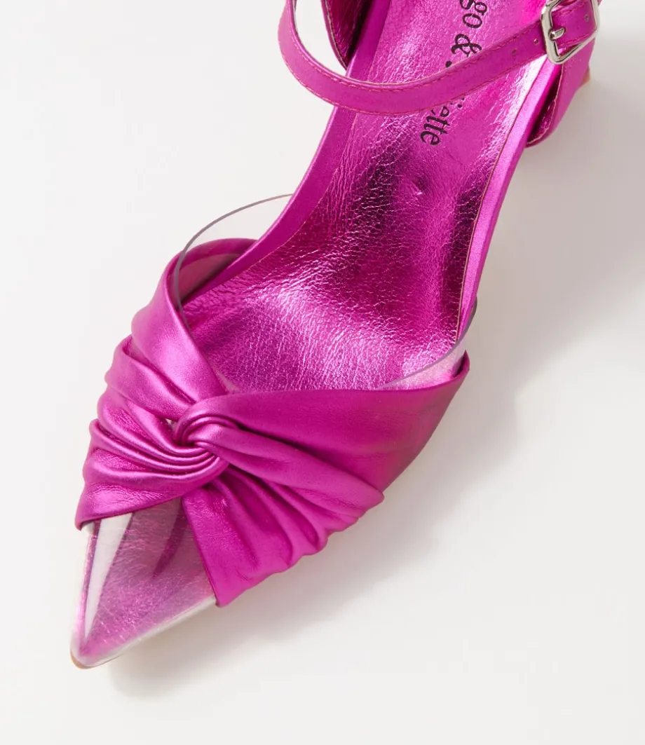 Hivon Clear Fuchsia Satin Vinylite Leather Heels