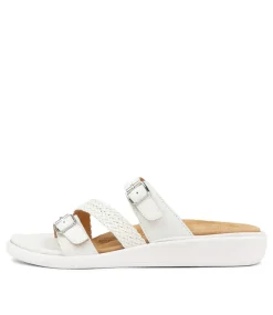 Ieanny W White Multi Leather Weave Slides