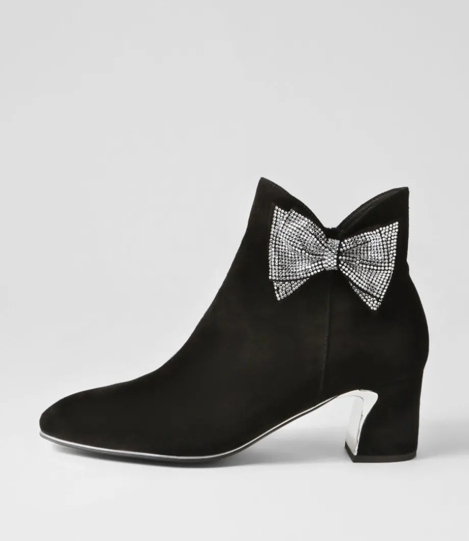 Jeya Black Silver Suede Jewels Ankle Boots