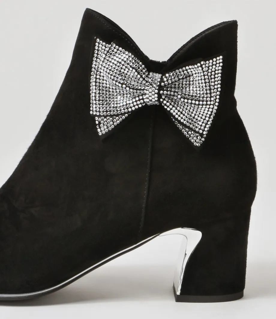 Jeya Black Silver Suede Jewels Ankle Boots