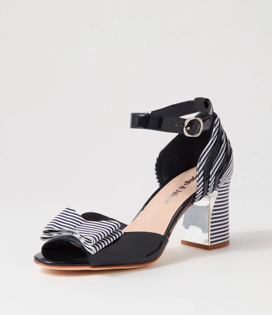 Kadmiel Navy Stripe Patent Leather Sandals