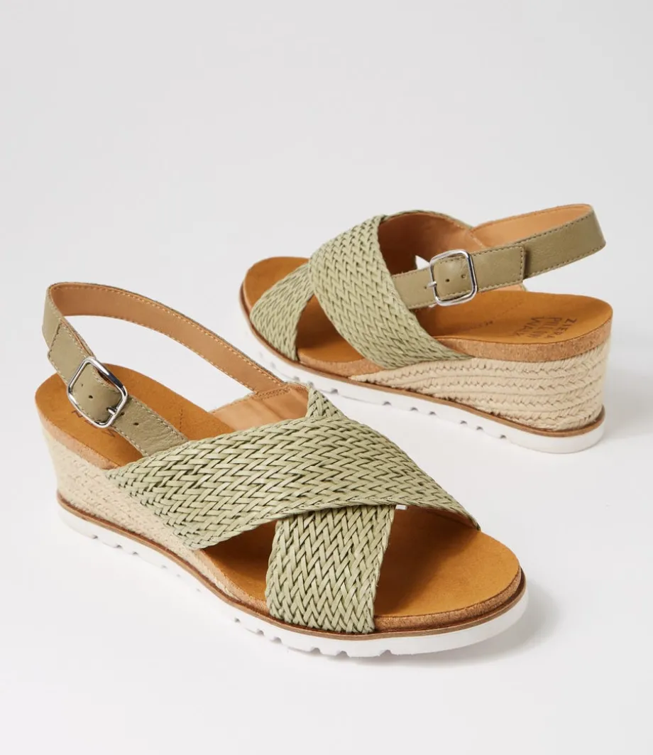 Kaeme W Khaki Weave Leather Sandals