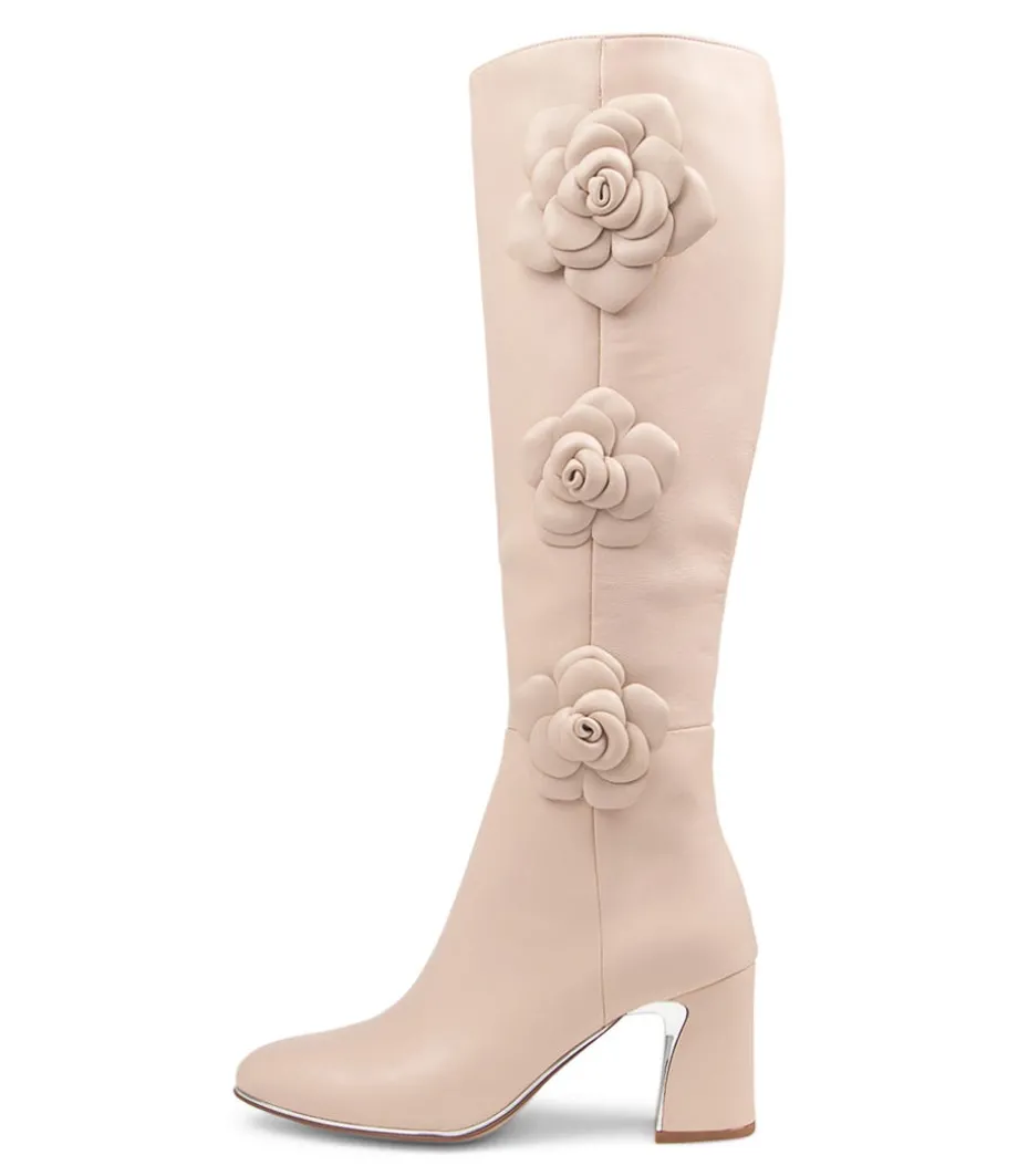 Kalen Nude Leather Knee High Boots