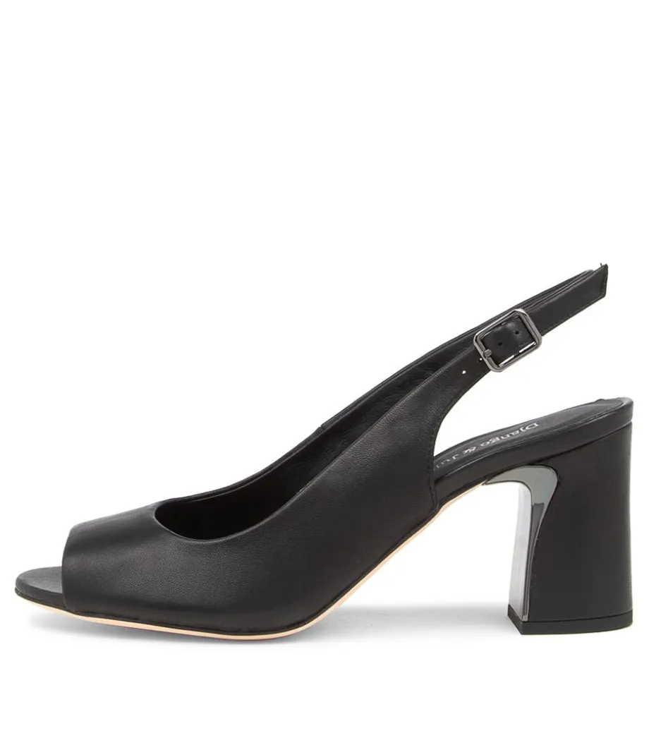 Kianna Black Leather Peep Toe Heels