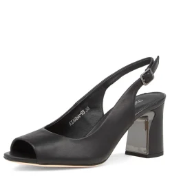 Kianna Black Leather Peep Toe Heels