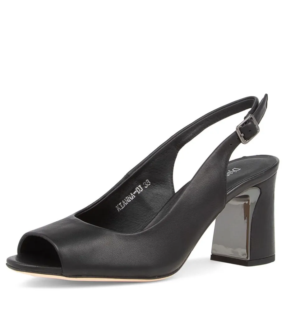 Kianna Black Leather Peep Toe Heels