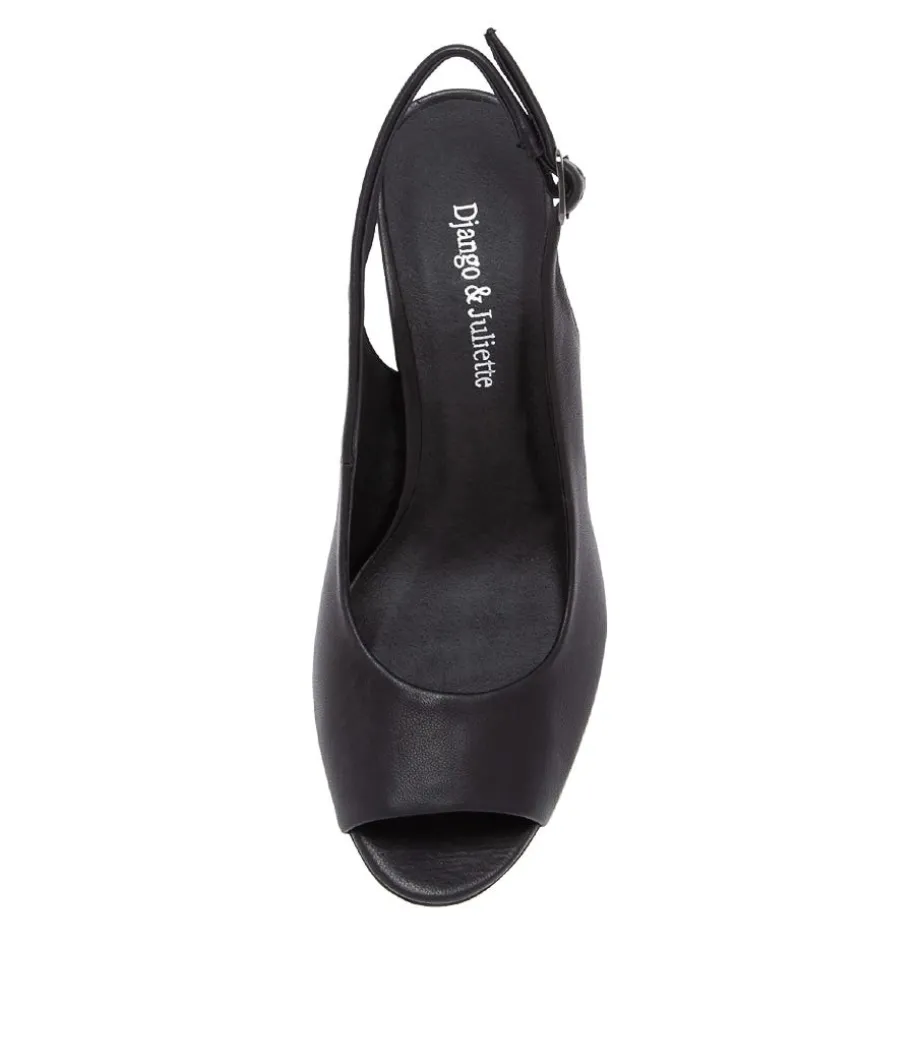 Kianna Black Leather Peep Toe Heels