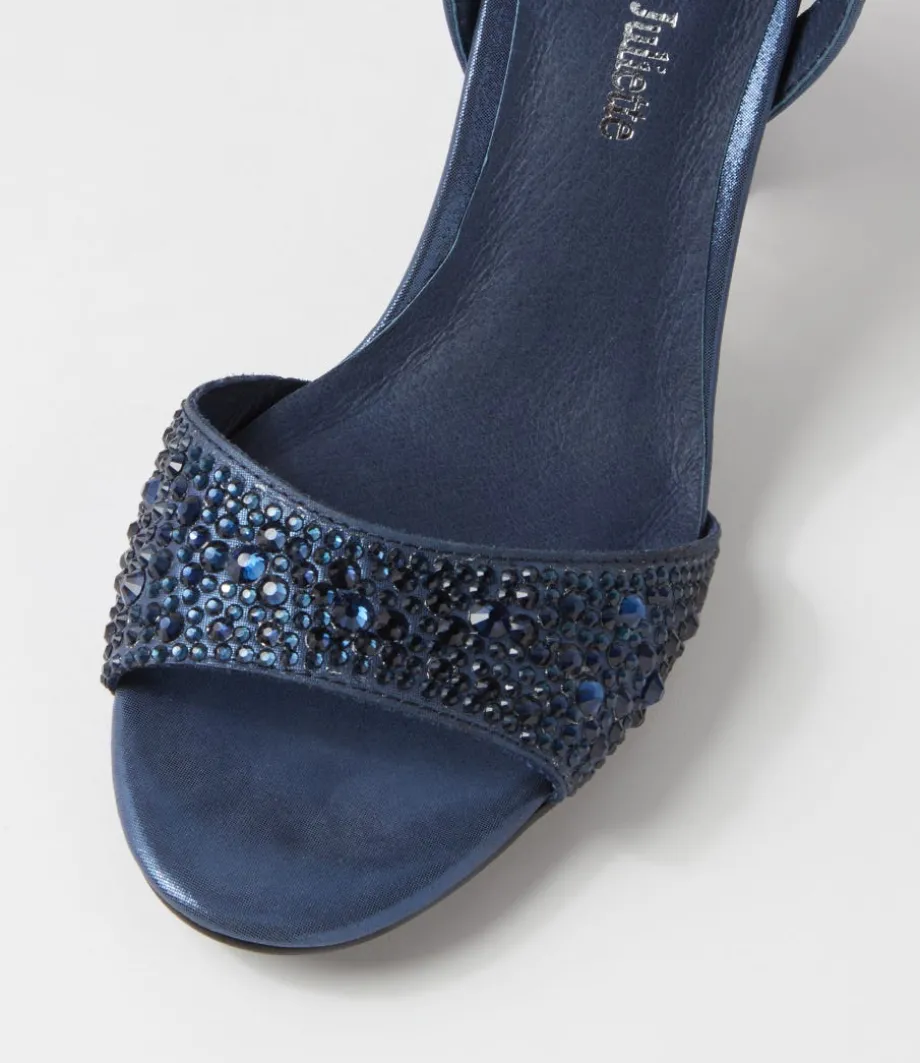 Kitta Navy Shimmer Leather Jewels Sandals