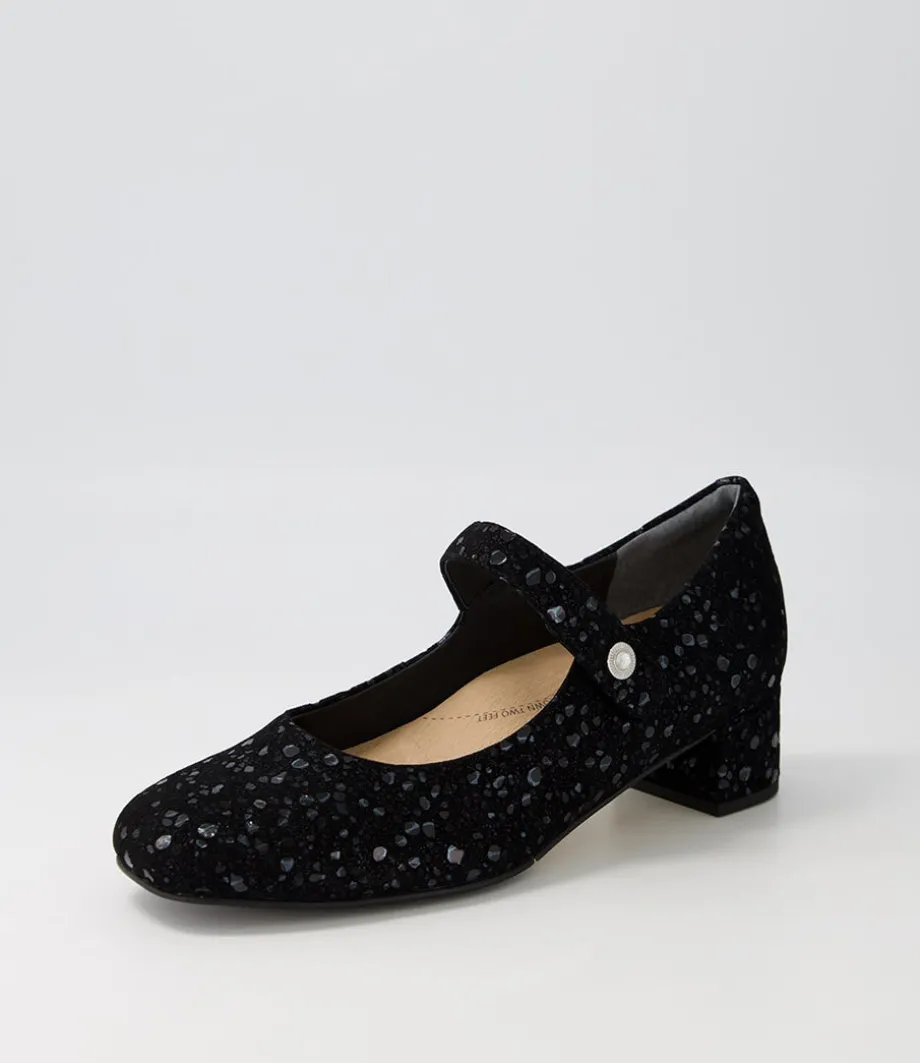 Kitty W Black Sparkle Suede Mary Jane Heels