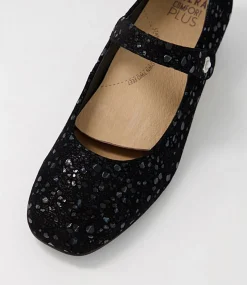 Kitty W Black Sparkle Suede Mary Jane Heels