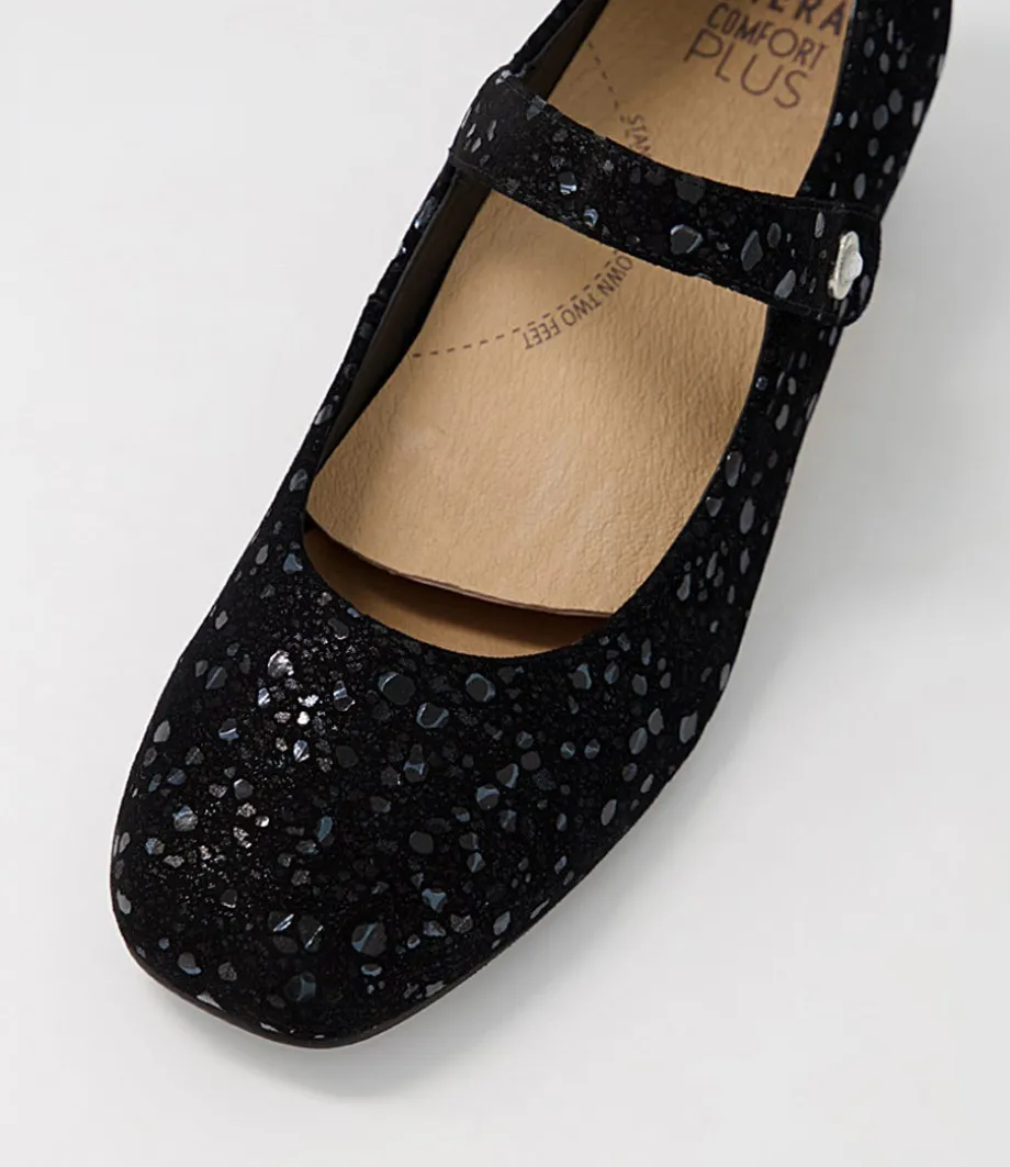 Kitty W Black Sparkle Suede Mary Jane Heels