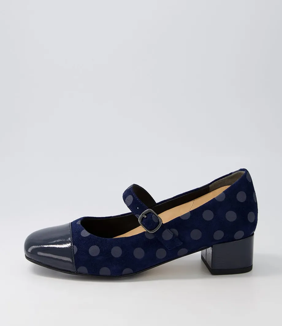 Kowder W Navy Spot Patent Suede Heels