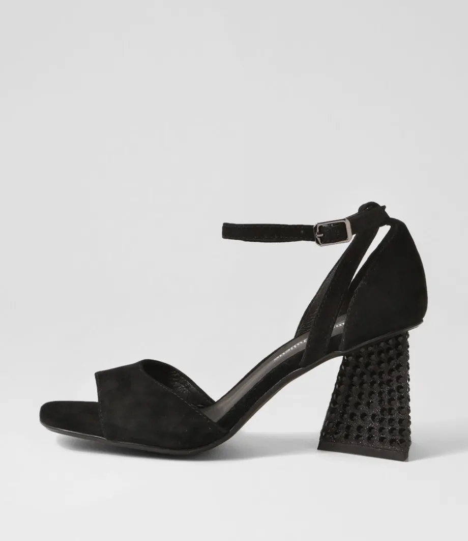 Laixi Black Suede Jewels Sandals